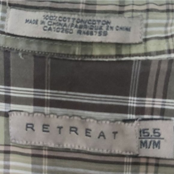 RETREAT | Men's Button Down Casual Shirt Green Plaid Size 15.5 Medium - Picture 5 of 8